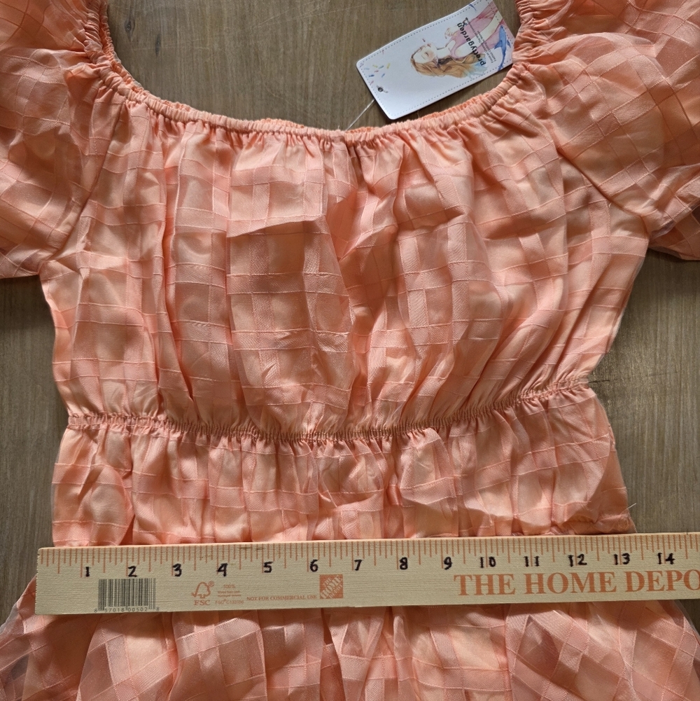 Pretty Garden Peach Off The Shoulder Babydoll Mini Dress – NWT – Women’s Size S - Picture 10 of 11